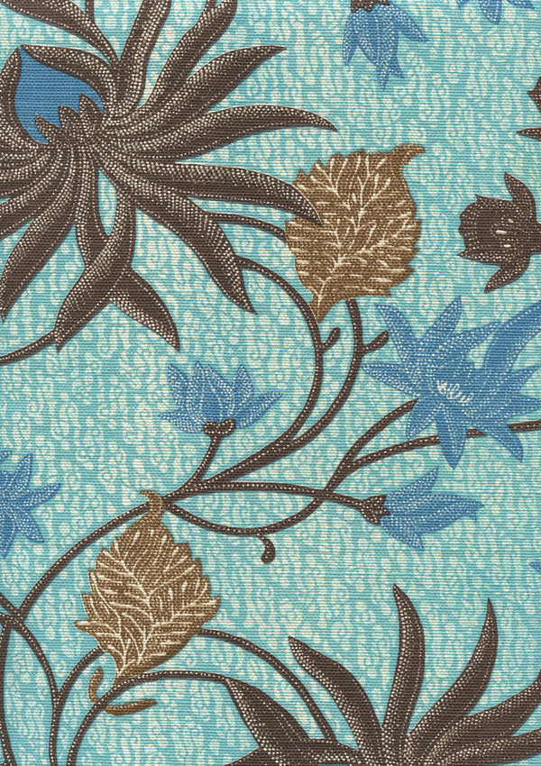 New Lotus Batik Turquoise Browns Screen Printed Fabric | China Seas