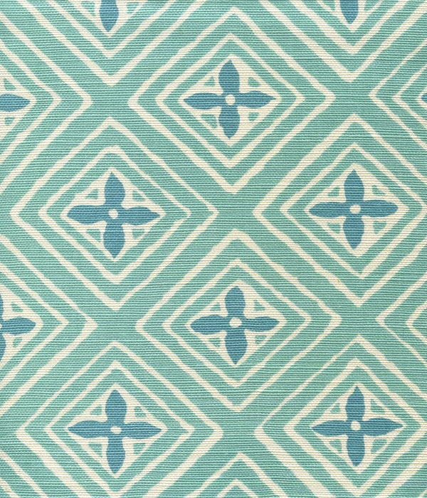 Fiorentina Two Color Turquoise Dark Turquoise Screen Printed Fabric | China Seas
