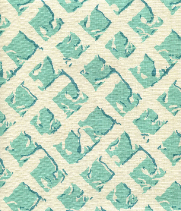 Twigs Turquoise Dark Turquoise Screen Printed - Off-White Fabric | China Seas