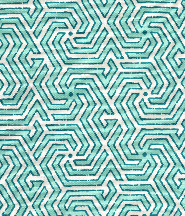 Maze Reverse Two Colors Turquoise Dark Turquoise on tint Screen Printed Fabric | China Seas