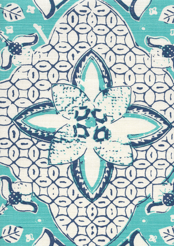 New Batik Turquoise New Navy on Tint Screen Printed Fabric | China Seas