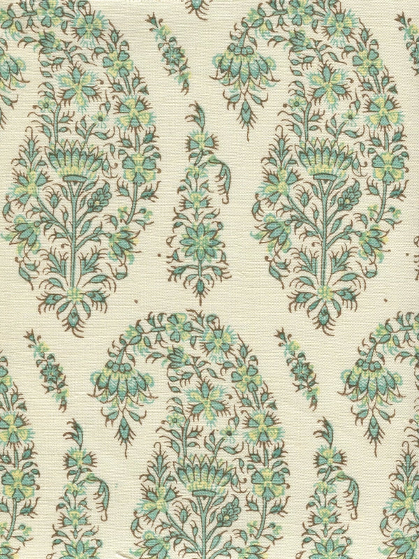 Turquoise on Cream Linen Wallcoverings | Home Couture