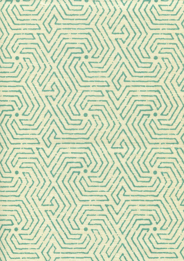 Maze Turquoise on Tint Screen Printed - Off-White Fabric | China Seas