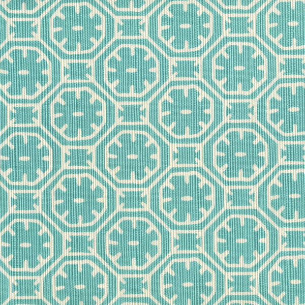 Ceylon Batik Reverse Turquoise Screen Printed - Off-White Fabric | China Seas