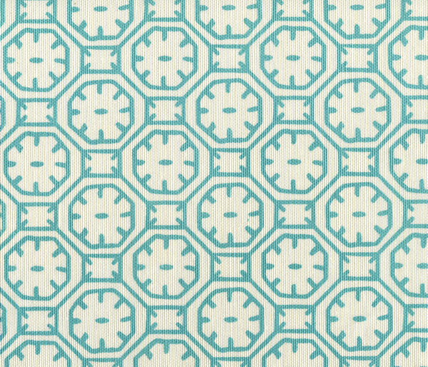 Ceylon Batik Turquoise on Tint Screen Printed - Off-White Fabric | China Seas