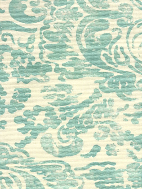San Marco Turquoise on Tint Screen Printed - Off-White Fabric | China Seas