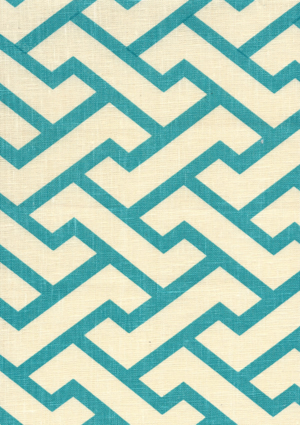 Aga Turquoise on Tint Screen Printed - Off-White Fabric | China Seas