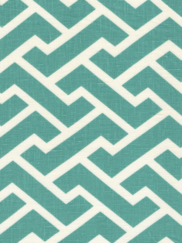 Aga Reverse Turquoise on Tint Screen Printed - Off-White Fabric | China Seas