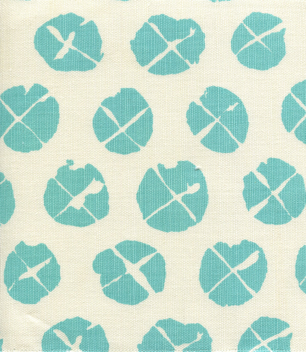 Obi Ii Turquoise on Tint Screen Printed - Off-White Fabric | China Seas