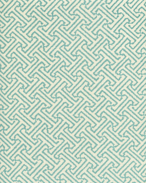 Java Petite Turquoise on Tint Screen Printed - White Fabric | China Seas
