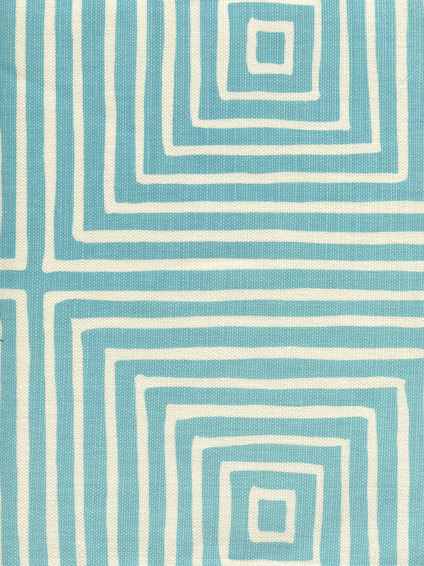 Ziggurat Reverse Large Scale Turquoise on Tint Screen Printed Fabric | China Seas
