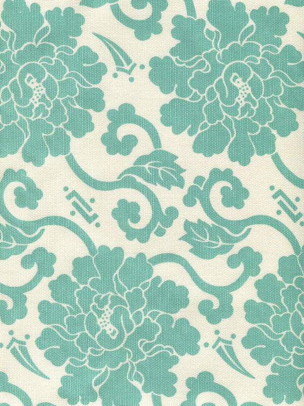 Florals Reverse Dark Turquoise on Tint Screen Printed Fabric | China Seas