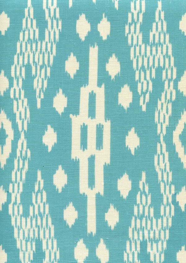 Andros Batik Turquoise on Tint Screen Printed - Off-White Fabric | China Seas