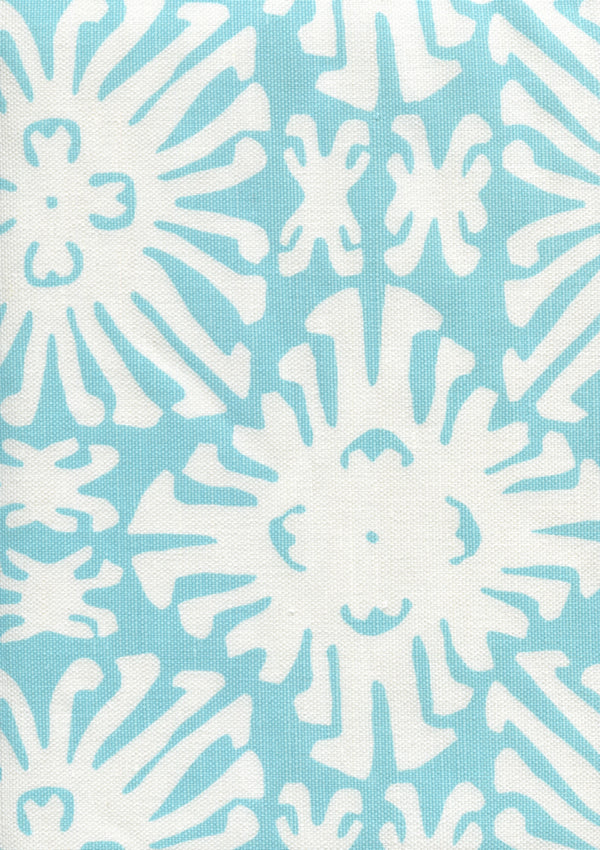 Sigourney Reverse Small Scale Turquoise on white Screen Printed Fabric | China Seas