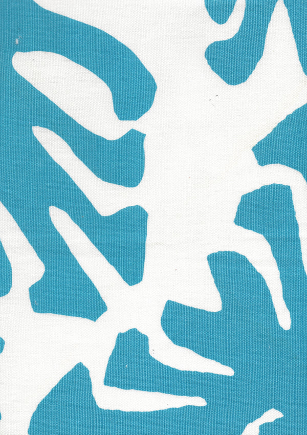 Sigourney Turquoise on White Screen Printed Fabric | China Seas