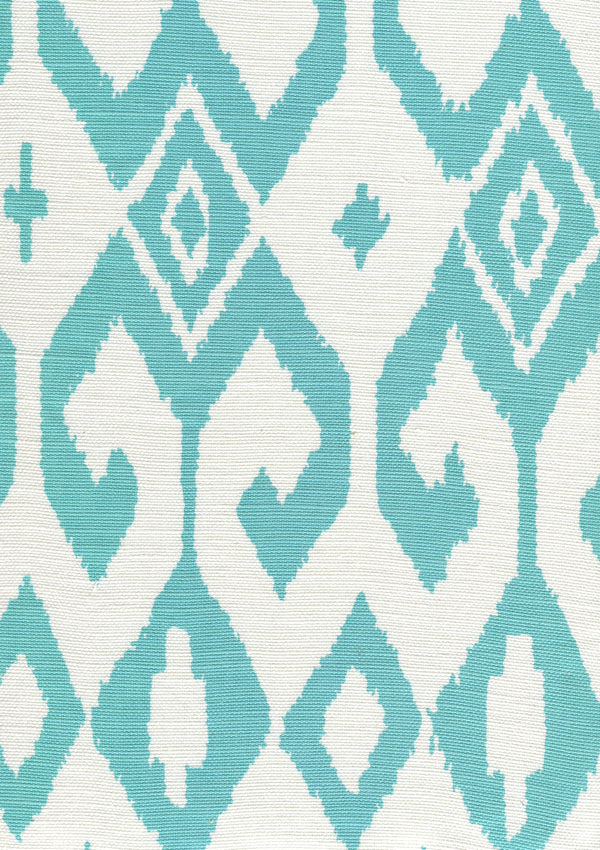 Aqua Ii Turquoise on White Screen Printed - White Fabric | China Seas