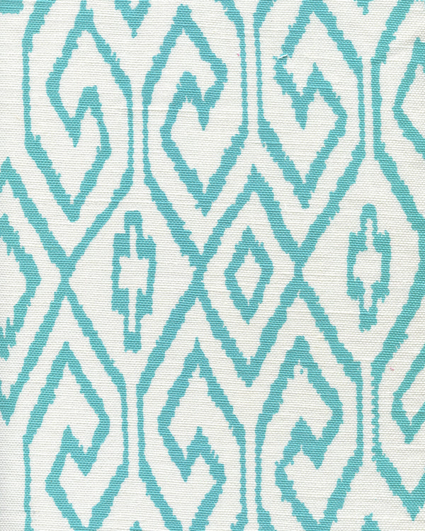 Aqua Iv Turquoise on White Screen Printed - White Wallcovering | China Seas