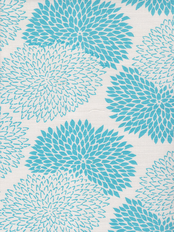 New Chrysanthemum Turquoise on White Screen Printed Fabric | China Seas