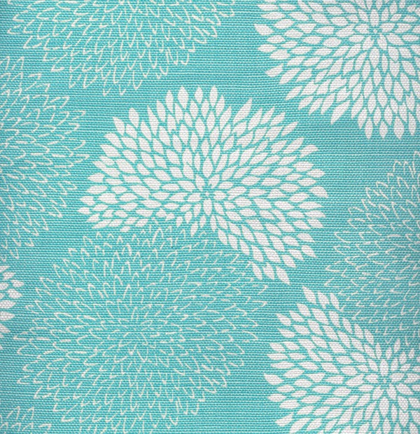 New Chrysanthemum Reverse Turquoise on White Screen Printed Fabric | China Seas