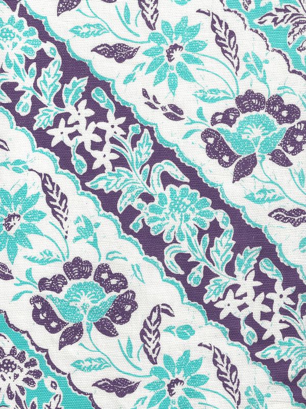 Lim Diagonal Turquoise Purple on White Lc Screen Printed Fabric | China Seas