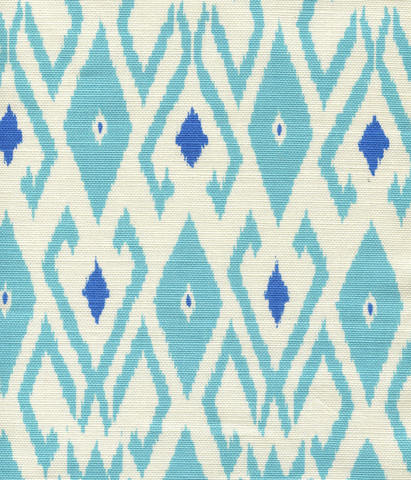 Lockan Turquoise Royal Blue on Tint Screen Printed Fabric | China Seas