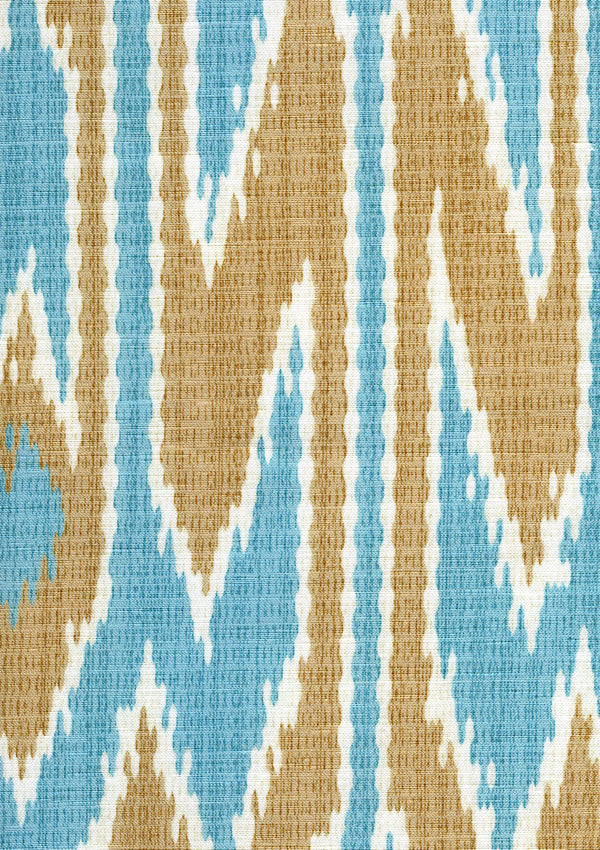 Lucaya Ikat Multi Turquoise Taupe Screen Printed Fabric | China Seas