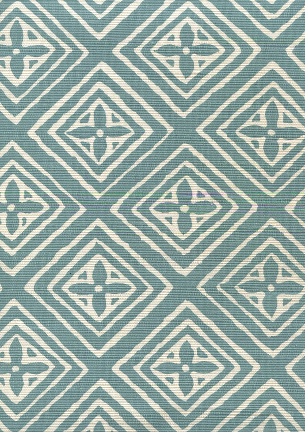 Fiorentina Turquoise Teal on tint Screen Printed Fabric | China Seas