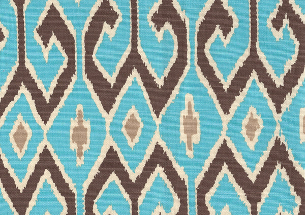Aquarius Turquoise Brown with Beige Cream Screen Printed Fabric | China Seas