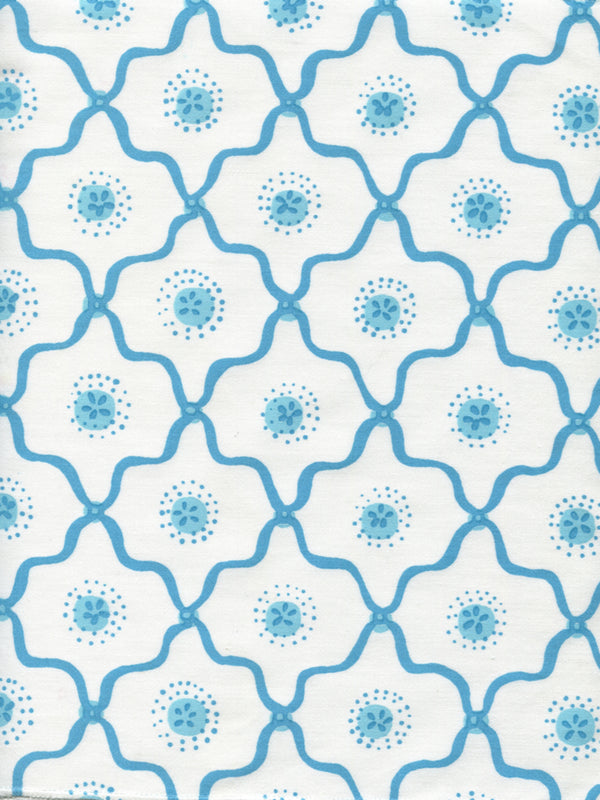 Longfellow, Turquoises on White Cotton Wallcoverings | Quadrille