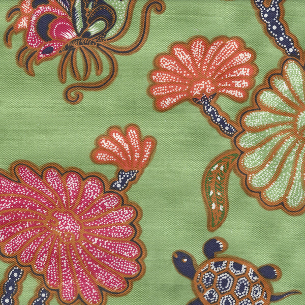 Turtle Batik Turtle Green Screen Printed - White Fabric | China Seas