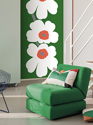 Unikko 60 - Mural White On Green Wallcovering | Phillipe Romano