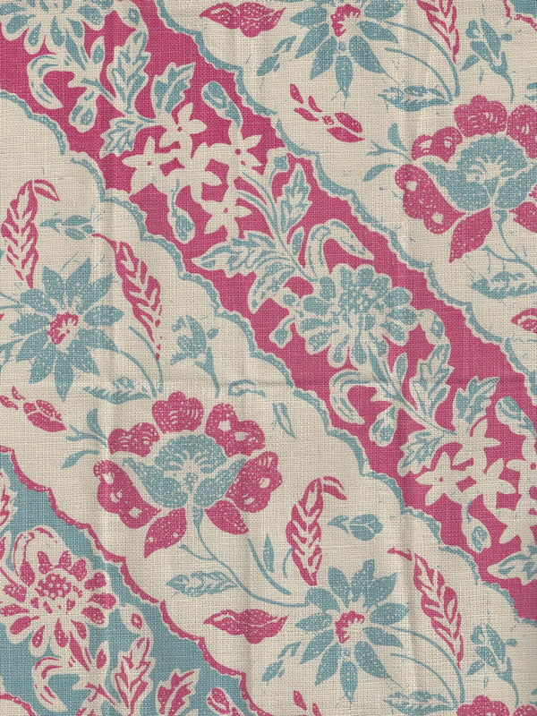 Lim Diagonal Vapor Magenta on Tan Linen Screen Printed Fabric | China Seas