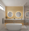 Velluto Wheat Metallic Grasscloth Wallcovering | Fentucci - bathroom room setting
