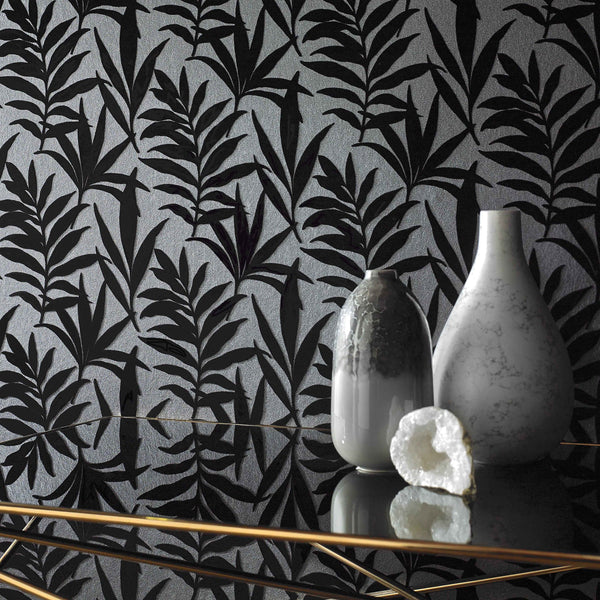 Verdi Ebony - Black Wallcovering | 1838 Wallcoverings