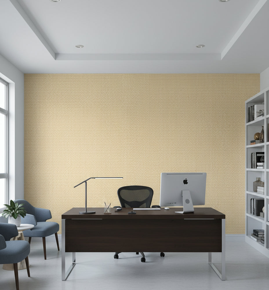 Verona Butter Micro Grasscloth Wallcovering | Fentucci - office room setting