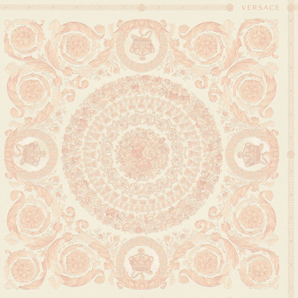 I Love Baroque Medusa Stripe White Linen Wallcovering | Versace - Room Setting 4