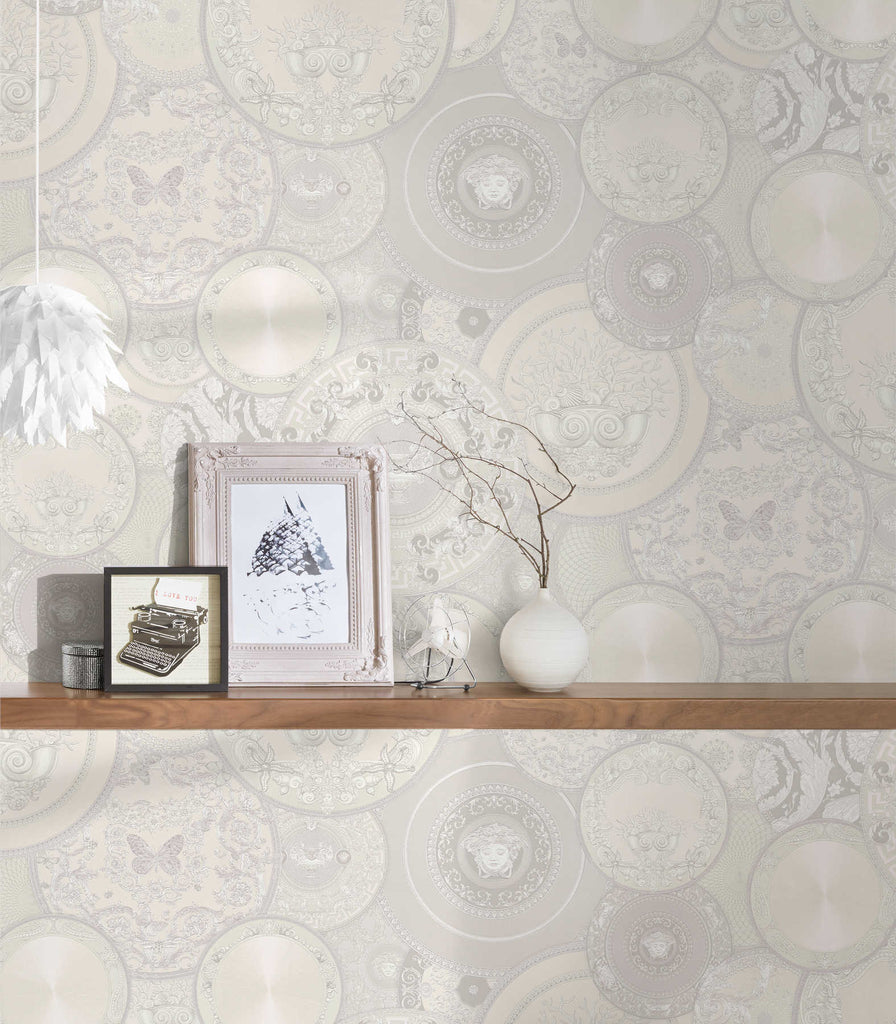 Art De La Table Silver Pink Wallcovering | Versace - Room Setting 1