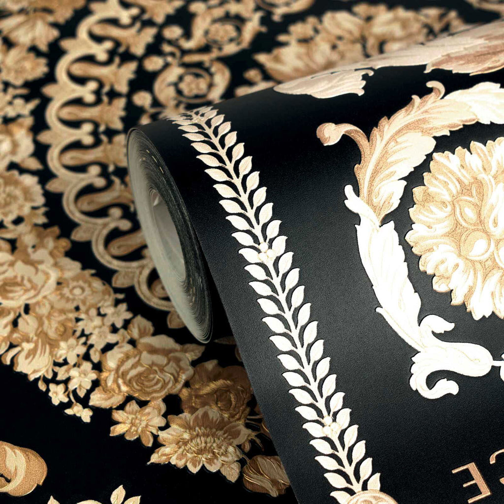 Heritage Black Gold Wallcovering | Versace - Room Setting 3
