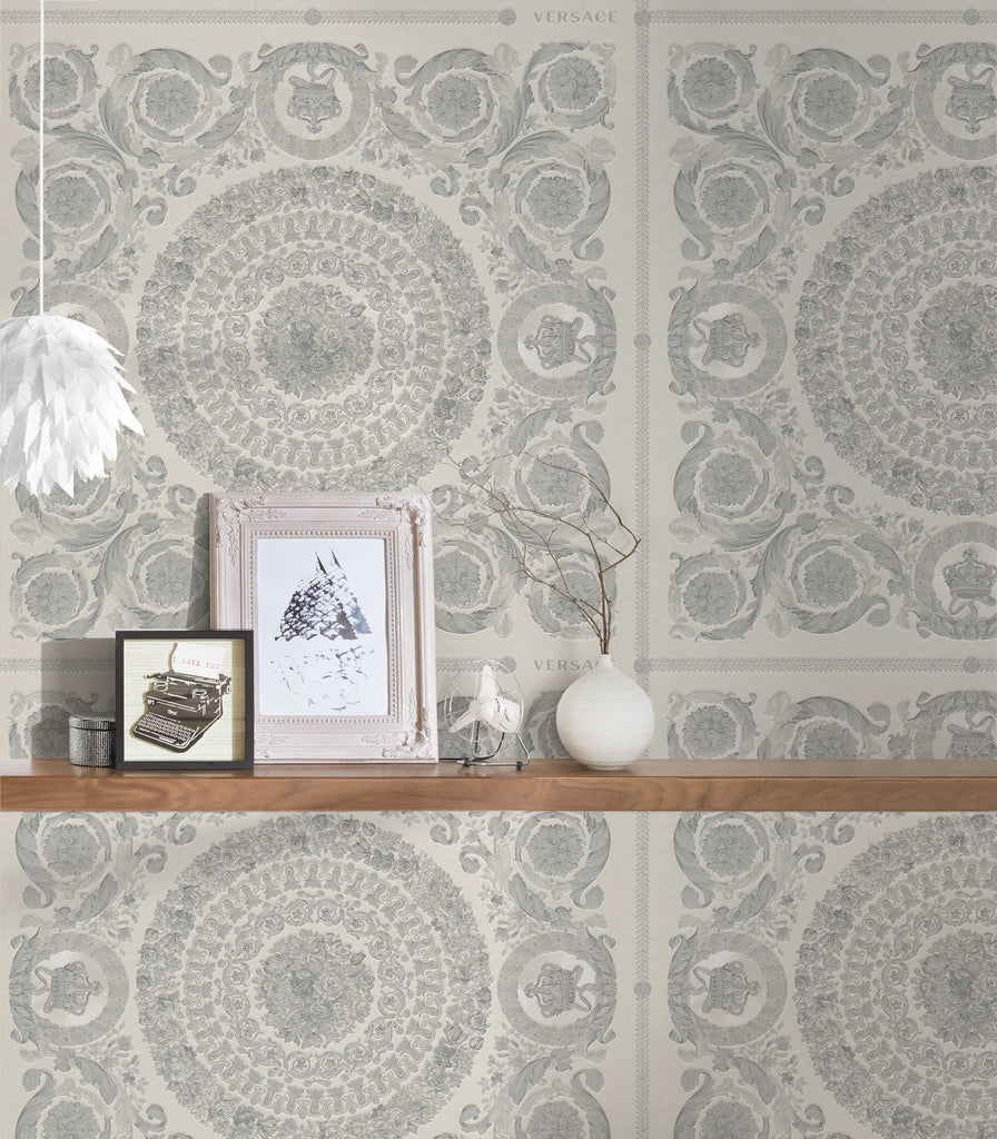 Heritage White Silver Wallcovering | Versace - Room Setting 2