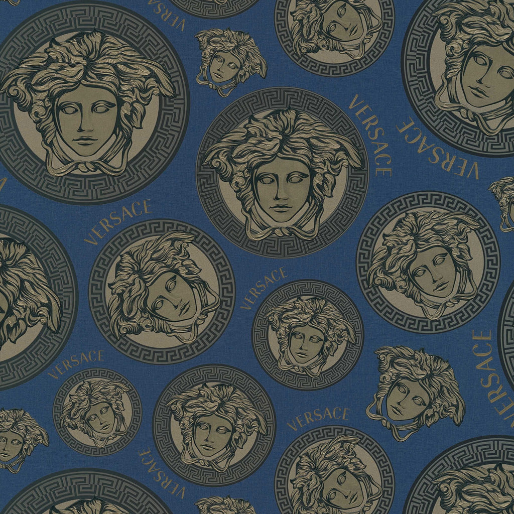 Barocco Linen Navy Blue Wallcovering | Versace - Room Setting 2