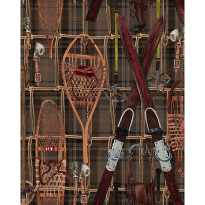 Vintage Skiing - Taupe, Yellow, Red, Brown Wallcovering | Mind the Gap