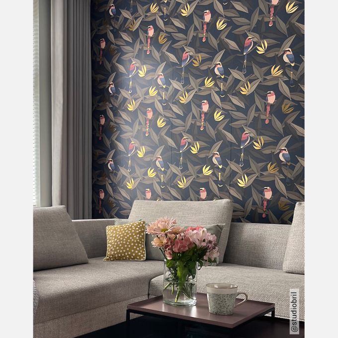 Vogel behang blauw & goud - Image 2