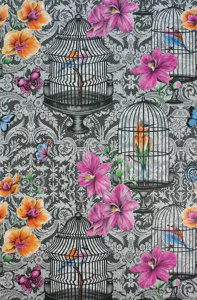 Orangery Birdcage Novelty Fuchsia Wallpaper | Osborne & Little Europe