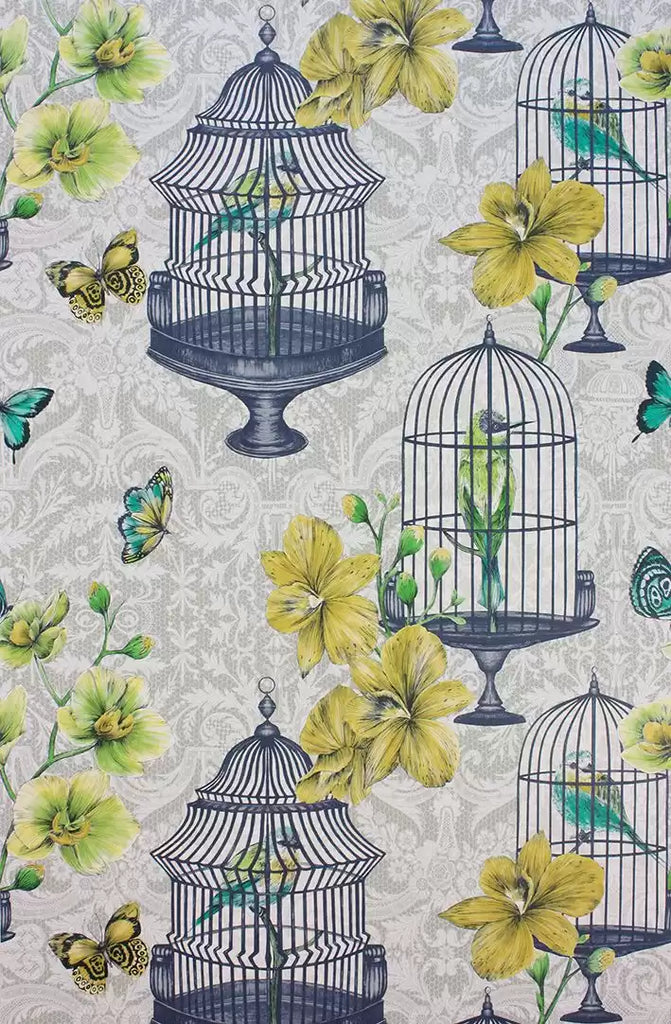 Orangery Birdcage Novelty Yellow Wallpaper | Osborne & Little Europe