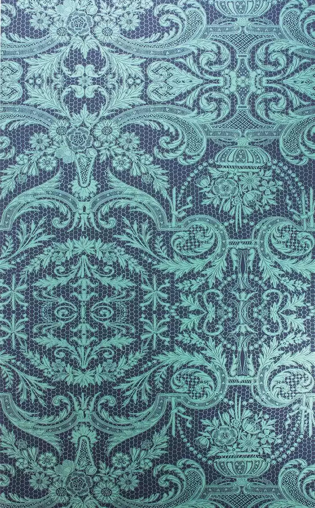 Orangery Lace Damask Aqua Wallpaper | Osborne & Little Europe