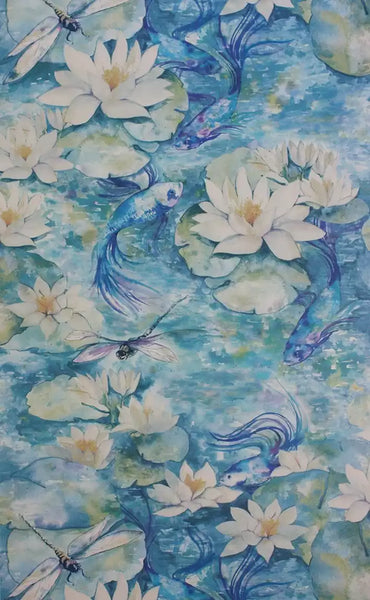 Water Lily Pond Blue Wallpaper | Osborne & Little Europe
