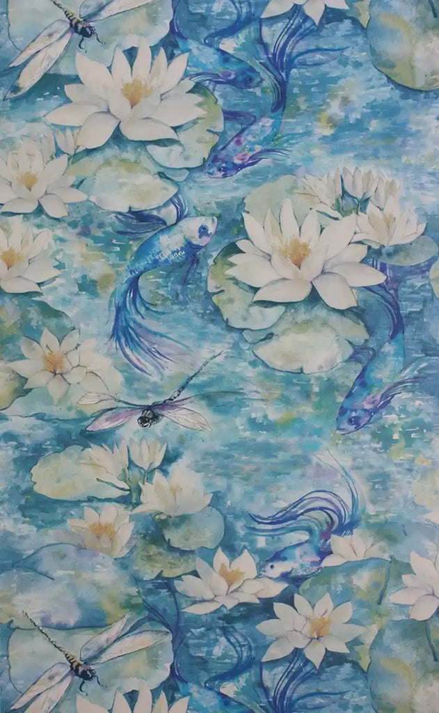 Water Lily Pond Blue Wallpaper | Osborne & Little Europe