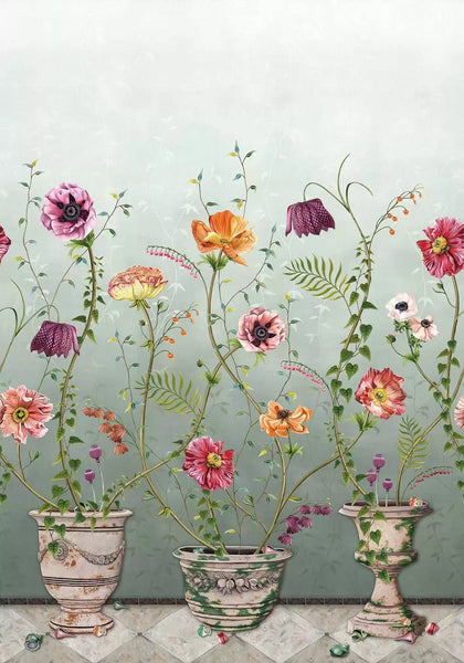Lamorran Blooms Panel Green Wallpaper | Osborne & Little Europe