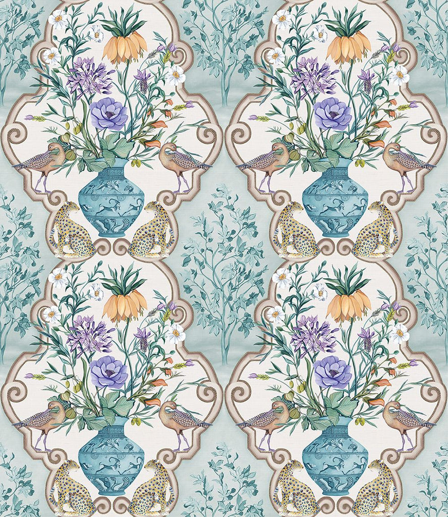 Sundara Ogee Damask Aqua Violet Wallpaper | Osborne & Little Europe