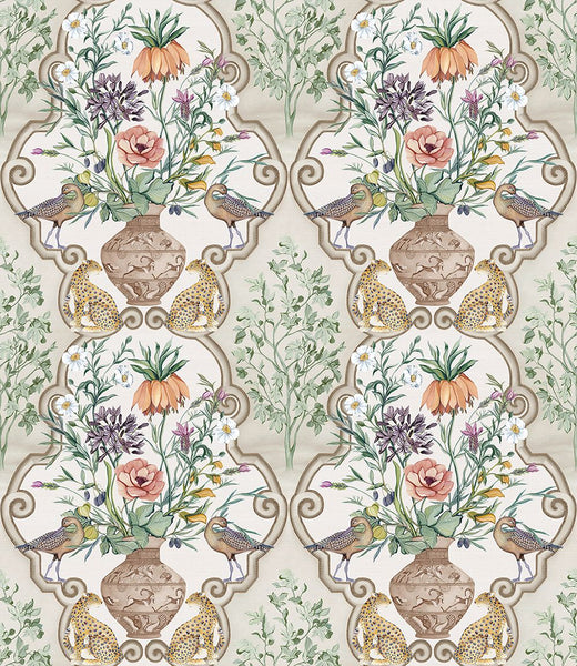 Sundara Ogee Damask Linen Coral Wallpaper | Osborne & Little Europe